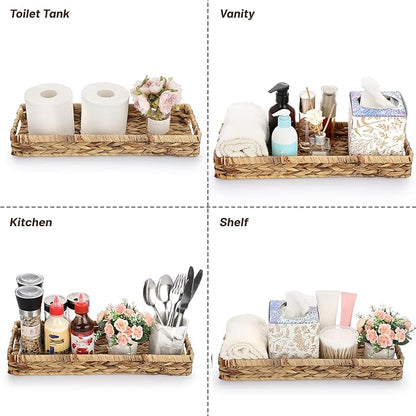 Sumnacon Bathroom Tray for Counter 16.9 Inch Water Hyacinth Bathroom Tray Over Toilet,Wicker Toilet Tank Tray Organizer Decorative Tray for Bathroom Toilet Vainty Kitchen Shelf Dining Table Desk