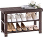 Apicizon Bamboo Shoe Rack for Entryway, 3-Tier Shoe Rack Bench for Front Indoor Entrance, Small Shoe Organizer with Storage, Dark Brown