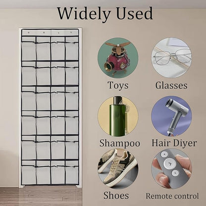 White Over Door Shoe Organizer, 24 Large Pockets Hanging Storage for Closet Organization, Space Saving Shoe Rack and Accessory Holder