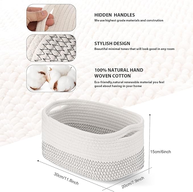 Sawysine 6 Pcs Storage Baskets Bulk for Organizing Cotton Rope Woven Basket with Handles for Gift Cloth Shelves Blanket Toys Living Room(White Grey)