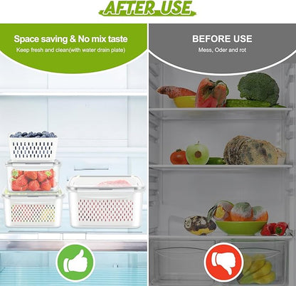 6 Pieces Large Fruit Produce Storage Containers for Fridge Keep Fresh, 3 PackLettuce Keeper with Colander, BPA-Free Plastic Berry Containers Vegetables Saver Refrigerator Organizer