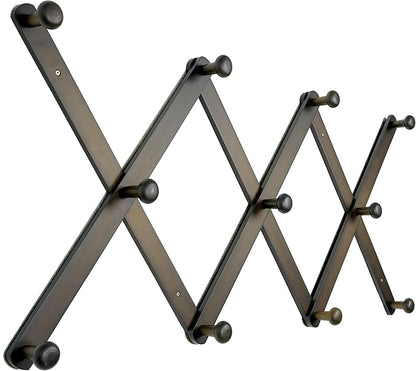 SKOLOO Large Hat Rack for Wall, Wooden Accordion Wall Hanger, Modern, Expandable Coat Hooks, Hat Display Rack for Home, Office, and Studio, 11 Peg, Dark Walnut