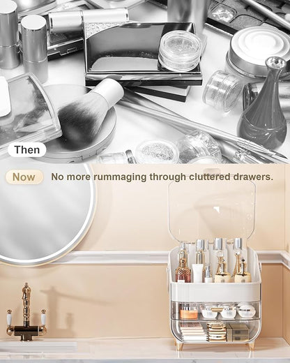 Makeup Organizer Countertop, Skincare Holder Bathroom Counter Organizer, Storage Box Cosmetic Display Cases, Teen Girl Gifts Make up Organizers for Vanity, Dresser (Rose Gold)