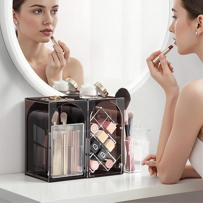 INVSSENE Stackable Makeup Organizer Countertop, Storage Perfume Skincare Cosmetic Lipstick Face Mask Makeup Brush Palettes, Ideal for Vanity Bathroom Counter