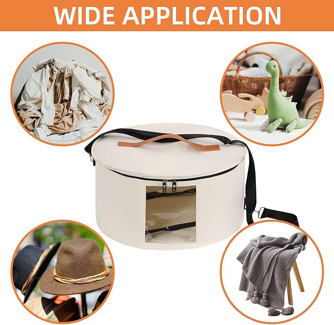 Hat Box Hat Storage Box 16'' x 8'' Travel Hat Box Hat Boxes with Lids Round Hat Boxes for Women Storage Hat Foldable Box for Travel Stuffed Animal Toy Storage Bin with Lid (White)