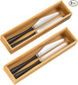 VeyFey Silverware Tray for Drawer, Stackable Kitchen Bamboo Drawer Organizer 12" x 3" x 2" Set of 2
