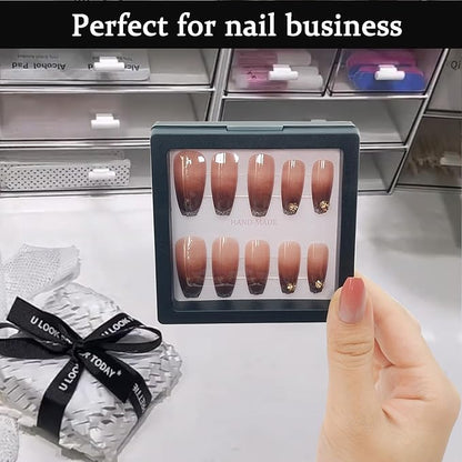 32 Pack Press On Nail Packaging Boxes 3D Floating Press On Nail Storage Box Nail Display Box with 90pcs Double Sided Adhesive Nail Display Tape for Nail Tech