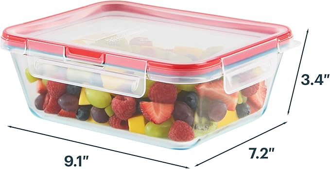 Pyrex Freshlock Glass Food Storage Container, Airtight & Leakproof Locking Lids, Freezer Dishwasher Microwave Safe, 8 Cup (Pack of 2)