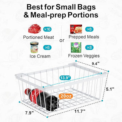 iSPECLE Deep Freezer Organizer, 8 Pack Wire Baskets for 5 Cu.Ft Chest Freezer & Upright Freezers (Over 8.5 Cu.Ft), 14" x 9.4" Stackable Heavy Duty Storage Bins Easy Access to Sort Meat, White