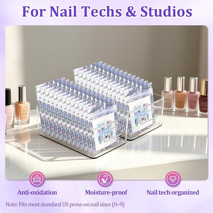 100PCS Press on Nail Packaging Bag, 100PCS Display Card with 231 Pcs Pre-cut Adhesive Tape & Diamond Art Pens & Glue Clay & Tweezers, 6-in-1 Set for Nail Display (Laser star)