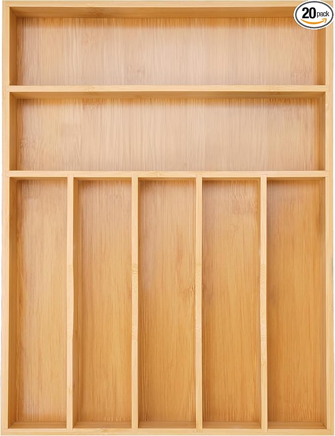 Besilord Silverware Organizer Kitchen Drawer Organizer Utensil Organizer Bamboo Silverware Holder Cutlery Organizer in Drawer Flatware Organizer Tray(7 slots, Natural