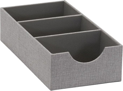 Household Essentials Grey 727-1 Deep 3 Section Drawer Organizer Box for Storage | 12 in x 6.13 in x 3.13