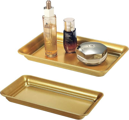 Vintage Farmhouse Decor Metal Vanity Tray (1 Pack), Countertop Guest Hand Towel Storage Tray Dispenser Organizer, Sturdy Bathroom Holder for Perfume, Cosmetics, Jewelry, Makeup (Gold