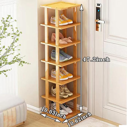 Bamboo Shoe Rack - Vertical Shoe Rack for Small Spaces, Tall Narrow Shoe Rack Organizer for Closet Entryway Corner Garage and Bedroom,Skinny Shoe Shelf Free Stackable DIY - Space Saving Storage