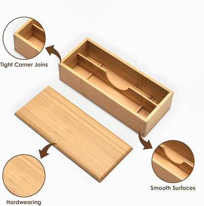 Chopsticks Storage Box with Lid - Bamboo Silverware Storage Utensil Drawer Organizer - Japanese Chopsticks Boxes with Lid - Cutlery Box Utensil Holder Container for Home Kitchen