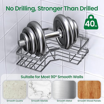 Adhesive Shower Caddy, 6 Pack Corner Bath Organizer, Rustproof Stainless Steel Shower Shelves with Large Capacity, No Drilling Shelves for Bathroom Storage, Home, Kitchen Decor (Dark Grey).