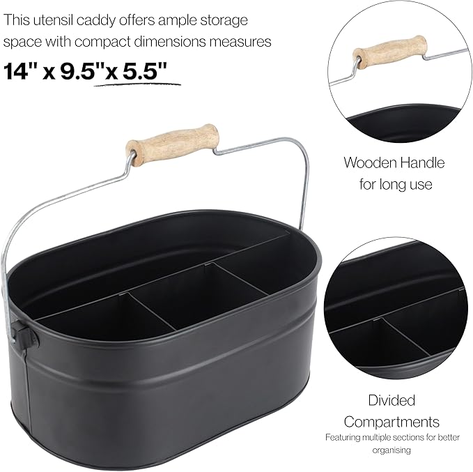 Alpha Living Home Galvanized Organizer Kitchen Drawer Organizezs Utensil Organizer Heavy Duty Metal Alloy Silverware Holder Cutlery Organizers in Drawer Flatware Organizer Tray 4 slots (Black)