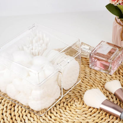 Adorila 2-Compartment Cotton Swab Holder with Easy-Open Lid Handle, Compact Clear Organizer for Bathroom Drawer & Vanity