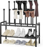 Freestanding Shoe Racks - 3 Tier Metal Boot Rack with 12 Long Posts Holds 6 Pairs Tall Boots, Shoe Storage Organizer for Entryway Closet Bedroom Hallway Indoor Outdoor