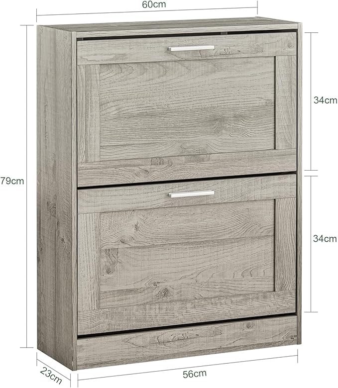 SoBuy Shoe Storage Cabinet Entryway, Slim Shoe Rack Freestanding, Narrow Shoe Organizer 2 Flip-Drawers Shoe Cupboard for Mudroom Front Door Entrance Hallway Bedroom, FSR137-HG (Grey)