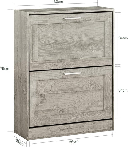 SoBuy Shoe Storage Cabinet Entryway, Slim Shoe Rack Freestanding, Narrow Shoe Organizer 2 Flip-Drawers Shoe Cupboard for Mudroom Front Door Entrance Hallway Bedroom, FSR137-HG (Grey)