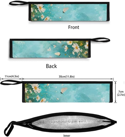 COEQINE Large Utensil Holder Case Fit 11.8X 2.7 Inch Fork Spoon Knife Organizer Countertop Leafproof Machine Washable Lightweight Portable Travel Accessories With Aqua Blue Daisy Flower Butterfly