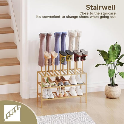 Boot Rack for Tall Boots Organizer,3-Tier Multiuse Shoe Rack and Boot Storage Rack,for Tall Boots,Sneakers,High-Heel (Natrual, 3-Tier)