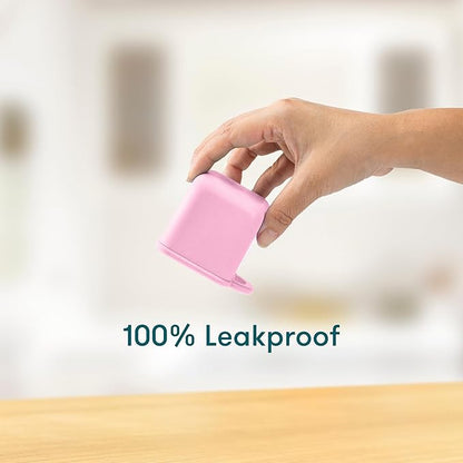 OmieBox (2 Pack) Leakproof Dips Containers to Go, Salad Dressing Container, Condiment Container with Lids - Food Safe Silicone - 4 Ounces (Pink/Purple)