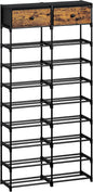 Tall Shoe Rack, 10 Tier Large Shoe Rack Organizer with 2 Drawers, Shoe Storage for 36-40 Pairs, Sturdy Metal Shoe Shelf Shoe Stand for Closet Entryway, Rustic Brown and Black