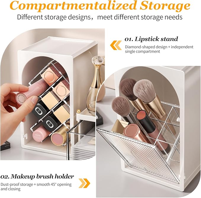 INVSSENE Stackable Makeup Organizer Countertop, Storage Perfume Skincare Cosmetic Lipstick Face Mask Makeup Brush Palettes, Ideal for Vanity Bathroom Counter