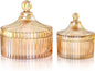 R FLORY 2 Pack Qtip Holder Apothecary Jars with Lids Glass Q Tip Holder for Bathroom Set Decorative Jars Crystal Bowl Jar Organizer for Cotton Swabs, Balls, Pads, Floss Picks (Amber,10+24oz)
