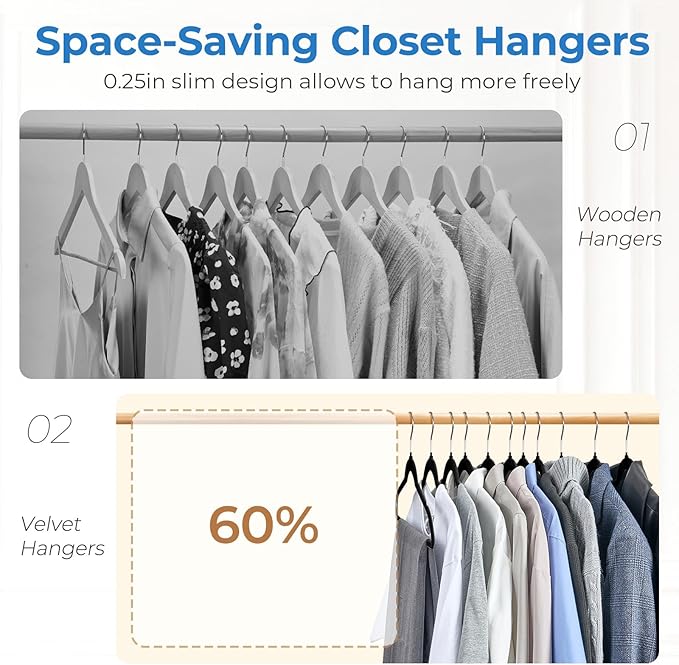 Smartor Black Velvet Hangers 50 Pack, Non Slip Clothes Hangers with Shoulder Notches, Premium Slim Space Saving Felt Hanger for Closet Organizers and Storage, Heavy Duty Hanger for Coat