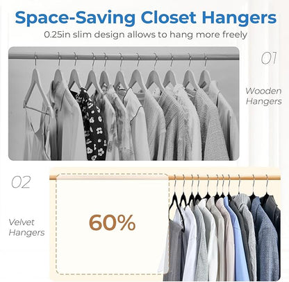 Smartor Black Velvet Hangers 50 Pack, Non Slip Clothes Hangers with Shoulder Notches, Premium Slim Space Saving Felt Hanger for Closet Organizers and Storage, Heavy Duty Hanger for Coat