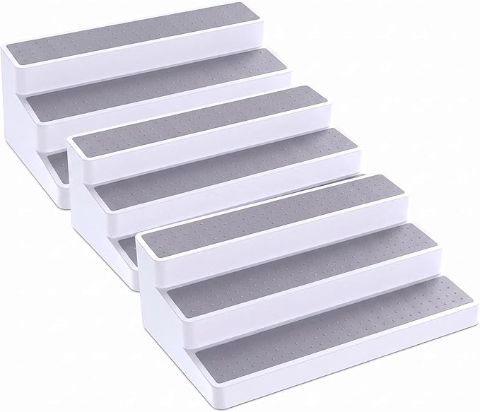 YAN & HIN 3 Tier Spice Rack Organizer for Cabinet, 3 Pack Non-Slip Spice Rack Shelf Organizer, Holds 24+ Jars, Plastic Spice Organizer for Cabinet, Pantry & Kitchen Countertop, White