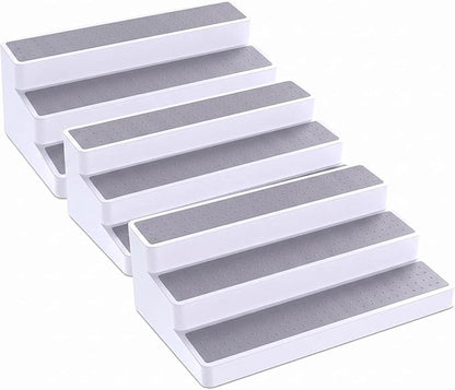 YAN & HIN 3 Tier Spice Rack Organizer for Cabinet, 3 Pack Non-Slip Spice Rack Shelf Organizer, Holds 24+ Jars, Plastic Spice Organizer for Cabinet, Pantry & Kitchen Countertop, White