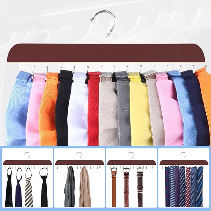Hat Hangers for Closet, 2 Pack Hat Organizer for Baseball Caps with 14 Hooks Space Saving Hat Racks Ball Caps Hat Holder Organizer Tie Belt Hanger for Closet Storage Solution (Brown)