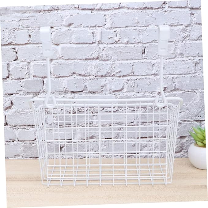 PRETYZOOM Over Cabinet Door Hanging Basket Organizer Rust White Storage Rack with Ventilated Hollow Design for Kitchen Bathroom Office Cabinet Doors Easy Installation and Removal