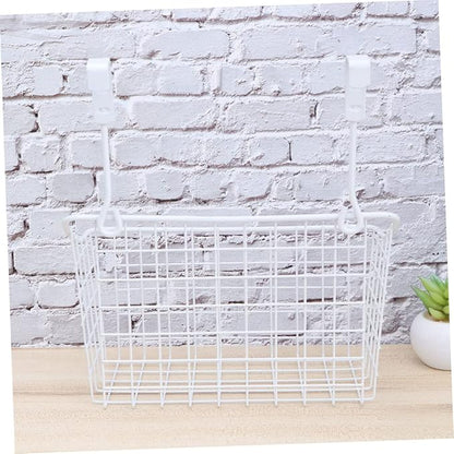 PRETYZOOM Over Cabinet Door Hanging Basket Organizer Rust White Storage Rack with Ventilated Hollow Design for Kitchen Bathroom Office Cabinet Doors Easy Installation and Removal