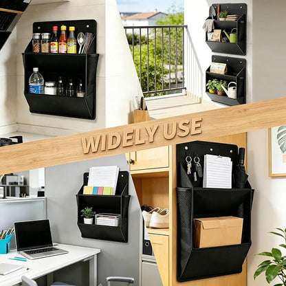 2 Pack RV Shoe Storage, Hanging Camper Shoe Storage with Sticky Adhesive Tape, Save Space Wall Mounted Shoe Rack with Large Deep Pockets for Camper, RV storage and Organization (Black)