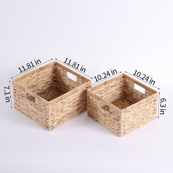 Large Wicker Basket Set of 2 Woven Baskets for Shelves Gift Baskets Empty Wicker Storage Organizing with Built-in Handles 2-Pack Nesting Woven Basket 11.8*11.8*7.1INCH