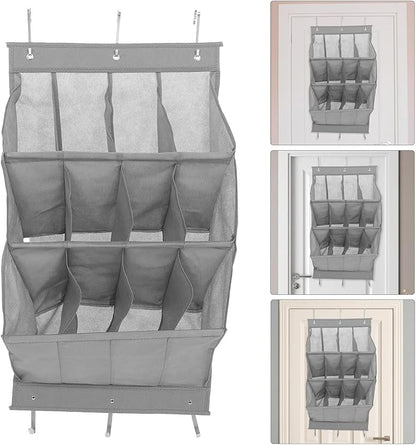 ARTIBETTER The Door Shoe Organizer with 12 Pockets, Wall Mounted Hanging Shoe Rack for Narrow Closet Doors, Grey Foldable Storage Bag for Sneakers, Sandals, and Accessories in Apartments