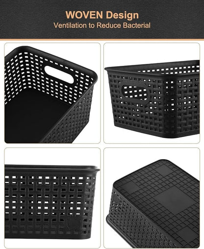 Storage Bins Plastic Storage Baskets With Lid Small Baskets for Organizing Stackable Storage Container Organizer Bins for Shelves Drawers Desktop Playroom Classroom Office, 6 Pack,Black
