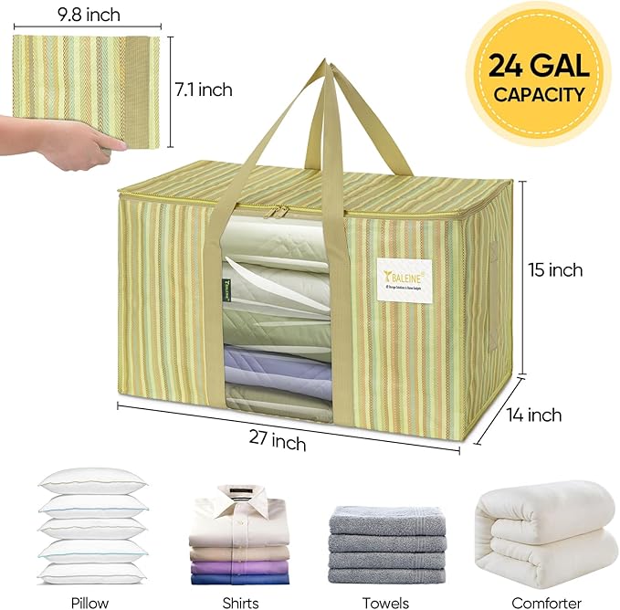 BALEINE 2-Pack Oversized Moving Bags with Reinforced Handles, Heavy-Duty Storage Tote Moving Supplies for Packaging, Camping (Color Stripe, 2-Pack)