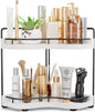 2-Tier Corner Bathroom Counter Organizer with Embedded Screw Holes, Secure & Stable Wood Vanity Shelf for Makeup and Skincare Essentials - Space Saving Bathroom Countertop Storage, White