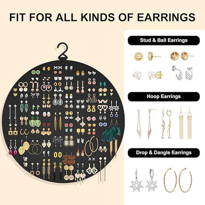 Earring Organizer, Hanging Earring Holder Holds Up to 128 Pairs, Stud Earring Organizer Storage, Round Earring Display Earring Holder Organizer for Women Girls-Black A
