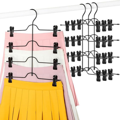 TOPIA HANGER 4 Tier Black Skirt Hangers for Women, Pants Hanger Space Saving with Adjustable Clips, Save 80% More Space, Clip Hanger for Slacks, Trousers, Shorts, Jeans, Towels, 4-Pack, CT75B