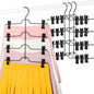 TOPIA HANGER 4 Tier Black Skirt Hangers for Women, Pants Hanger Space Saving with Adjustable Clips, Save 80% More Space, Clip Hanger for Slacks, Trousers, Shorts, Jeans, Towels, 4-Pack, CT75B