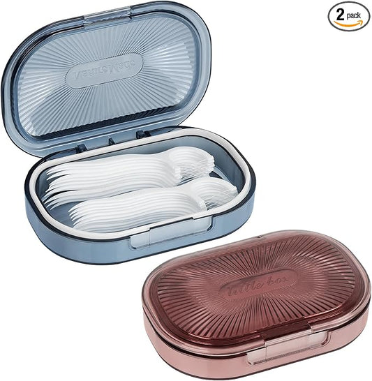 Adorila 2-Pack Travel Cotton Swab Case with Removable 4-Way Divider, Slim Hair Tie & Floss Pick Organizer for Toiletry Bag (Pink/Blue)