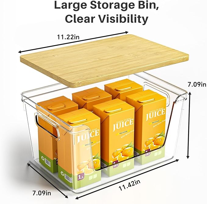 4 Set Pantry Organizer and Stackable Storage Kitchen,Sturdy and Durable Storage Basket for Potato, Onion, Garlic, Fruit, Vegetable, Produce, Clear Plastic Storage with Lid&Handle