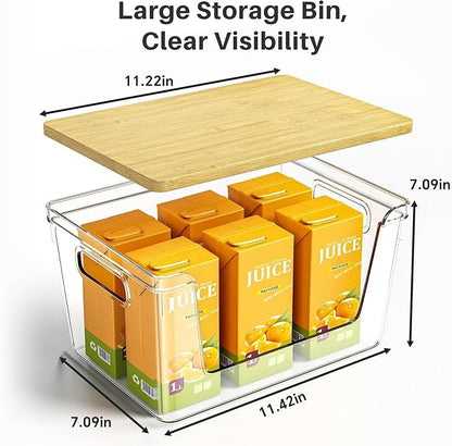 4 Set Pantry Organizer and Stackable Storage Kitchen,Sturdy and Durable Storage Basket for Potato, Onion, Garlic, Fruit, Vegetable, Produce, Clear Plastic Storage with Lid&Handle